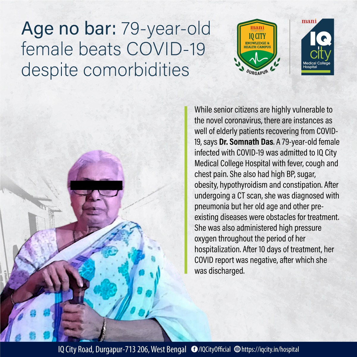 Age no bar: 79-year-old female beats COVID-19 despite comorbidities at IQ City
